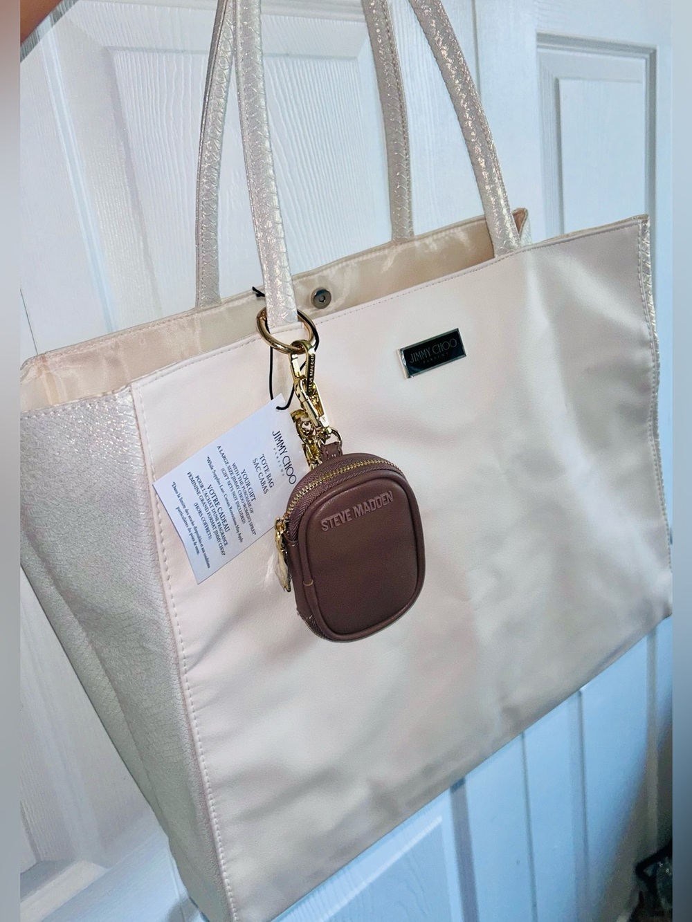 NWT Jimmy Choo White and Irredescant Tote AND Steve Madden Mini Bag Bundle